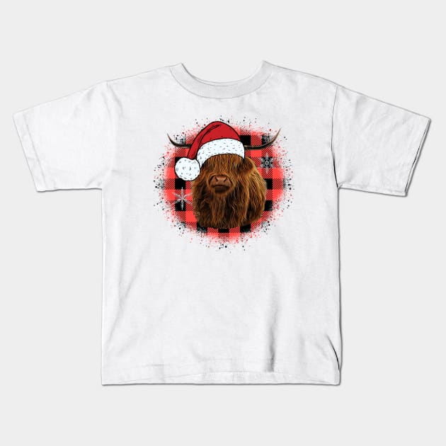 Christmas Highland Cow Kids T-Shirt by Satic